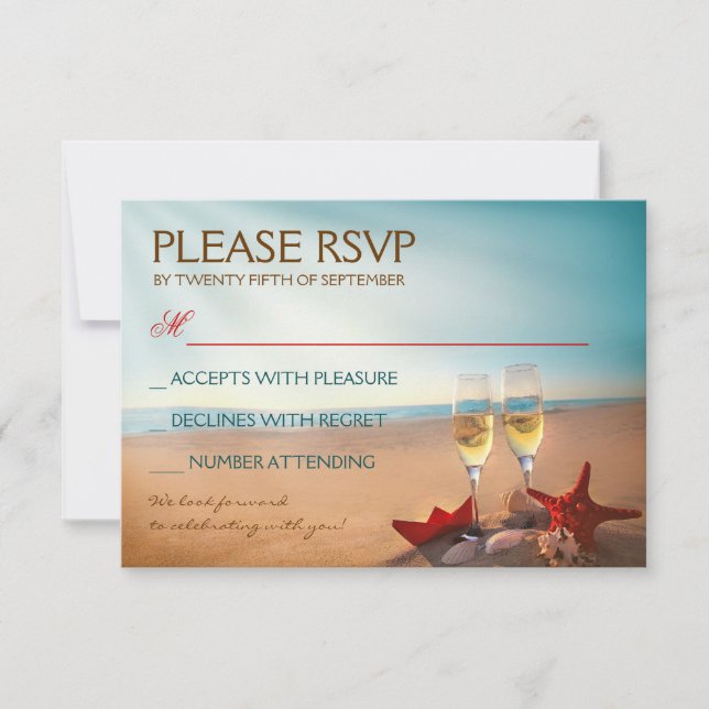 Sunset Beach Romantic Wedding RSVP (Front)