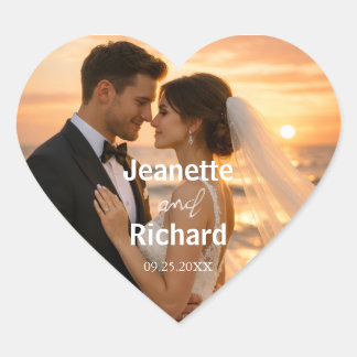 Sunset Beach Romantic Wedding Vows Heart Sticker