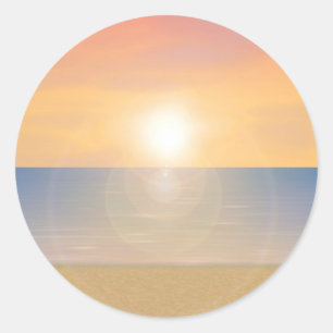 Sunset Beach Scene: Classic Round Sticker