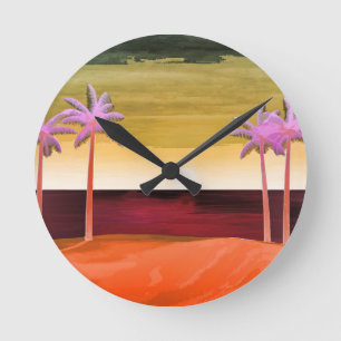 Sunset Beach Scene Round Clock