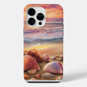 SUNSET BEACH SCENE WITH COLORFUL SEASHELLS iPhone 14 PRO MAX CASE