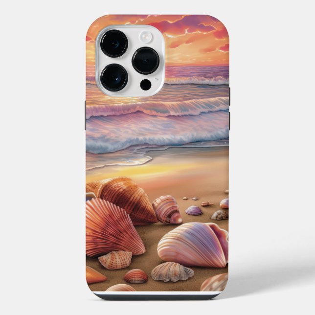 SUNSET BEACH SCENE WITH COLORFUL SEASHELLS iPhone CASE (Back)