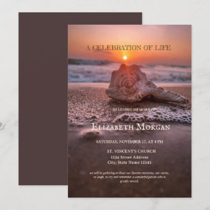 Sunset Beach Seashell Celebration Of Life Invitation