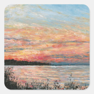 Sunset Beach Shoreline Painting Square Sticker