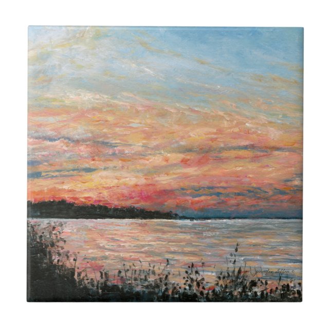 Sunset Beach Shoreline Painting Tile (Front)