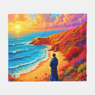 Sunset Beach Solitude Serenity Design Fleece Blanket