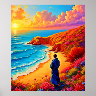 Sunset Beach Solitude Serenity Design Poster