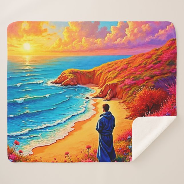 Sunset Beach Solitude Serenity Design Sherpa Blanket (Front (Horizontal))