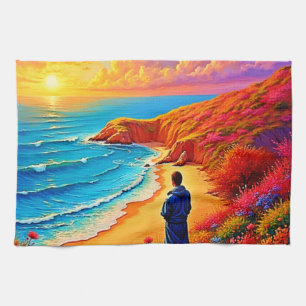 Sunset Beach Solitude Serenity Design Tea Towel