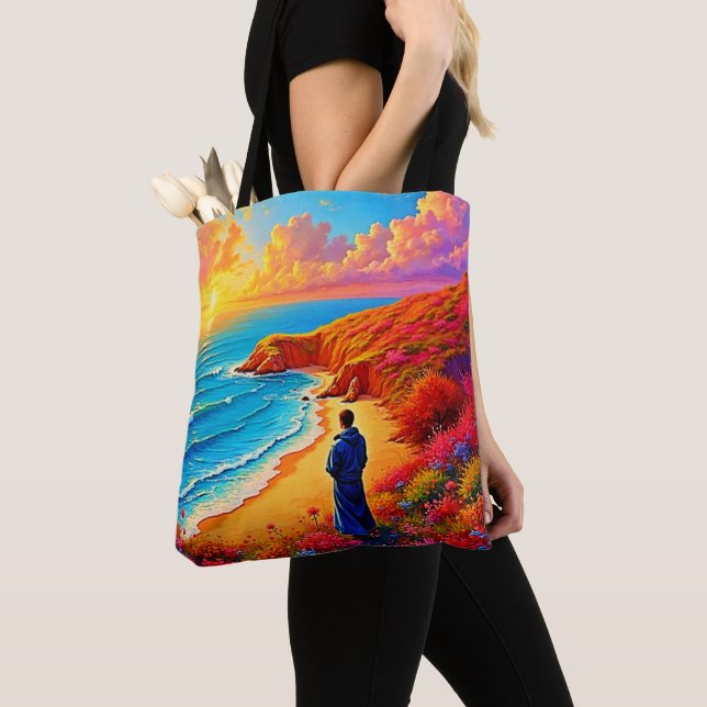 Sunset Beach Solitude Serenity Design Tote Bag (Close Up)