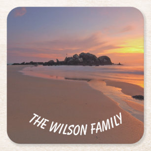 Sunset Beach Square Paper Coaster