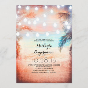 Sunset Beach & String Lights Bridal Shower Invitation