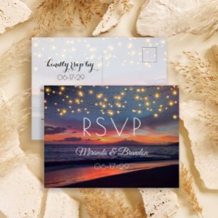 Sunset Beach String Lights Summer Wedding RSVP Postcard
