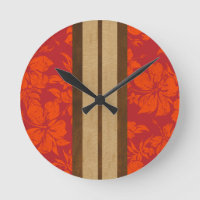 Sunset Beach Surfboard Hawaiian Wall Clocks