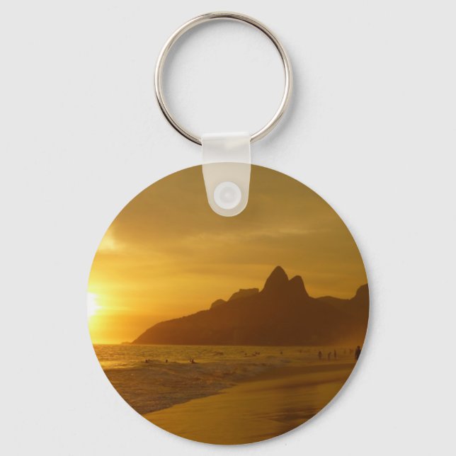 Sunset Beach Tropical Ocean Water Peace Love Sand Key Ring (Front)