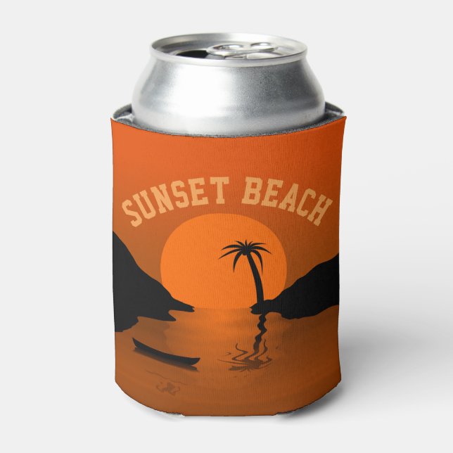 Sunset Beach Tropical Orange Art Can Cooler (Can Front)