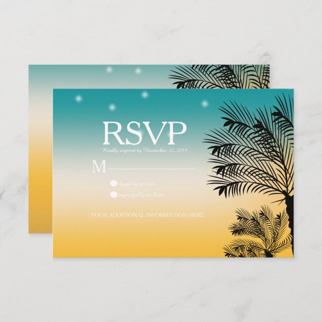 Sunset Beach Tropical Palm Trees Wedding Invitation (Front/Back)