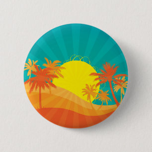 Sunset Beach tropical retro surf design 6 Cm Round Badge