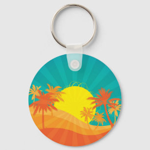 Sunset Beach tropical retro surf design Key Ring