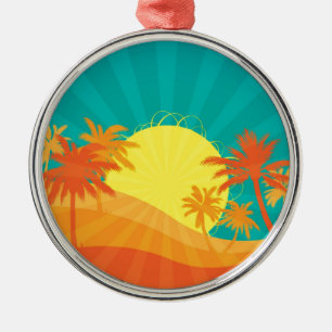 Sunset Beach tropical retro surf design Metal Tree Decoration