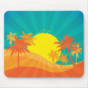 Sunset Beach tropical retro surf design Mouse Mat