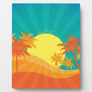 Sunset Beach tropical retro surf design Plaque