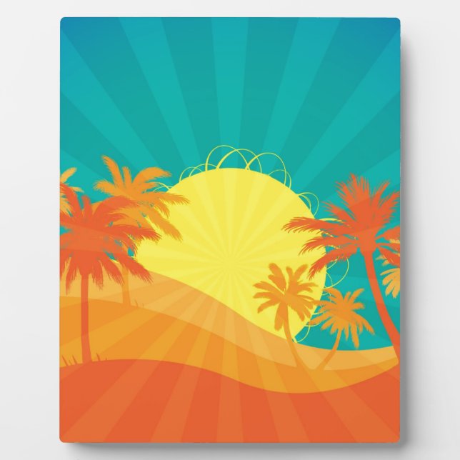 Sunset Beach tropical retro surf design Plaque (Front)