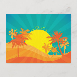 Sunset Beach tropical retro surf design Postcard