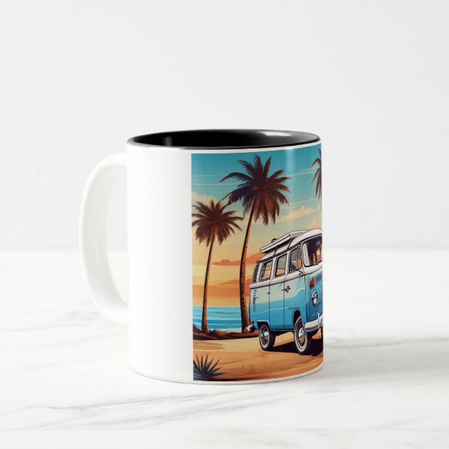 Sunset Beach Van Mug - Vintage Kombi at Dusk (Front Left)
