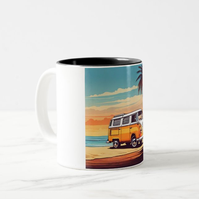 Sunset Beach Van Mug - Vintage Kombi at Dusk (Front Left)