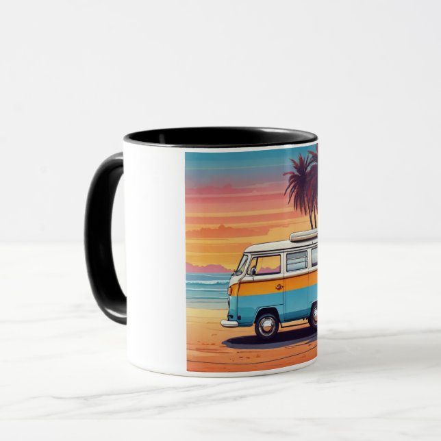 Sunset Beach Van Mug - Vintage Kombi at Dusk (Front Left)