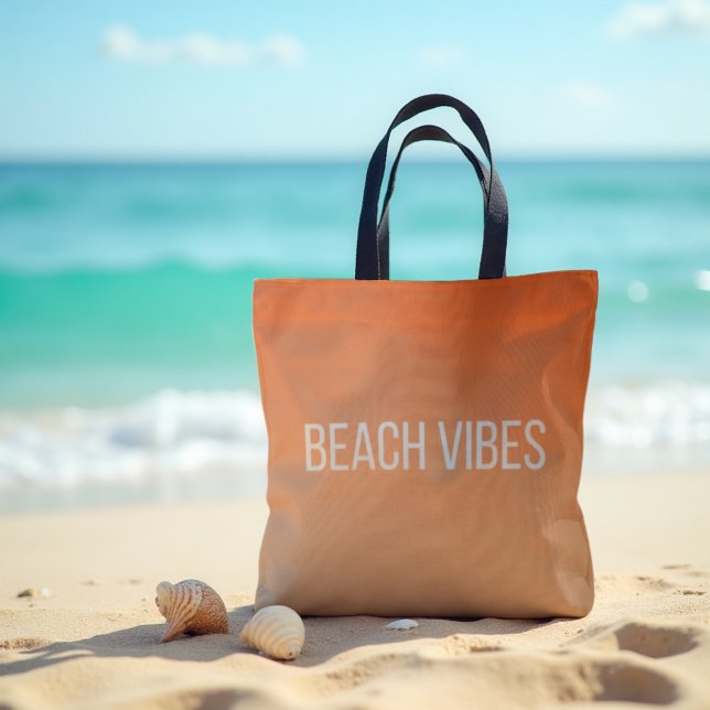 Sunset Beach Vibes - Modern Gradient Tote Bag (Sunset gradient style. Essential 'Beach Vibes' tote for summer adventures.)