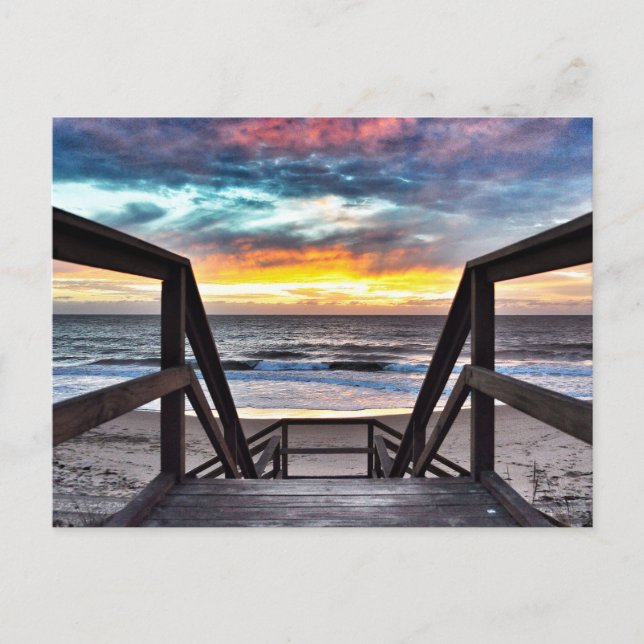 Sunset Beach View from Rustic Wood Deck Postcard (Front)