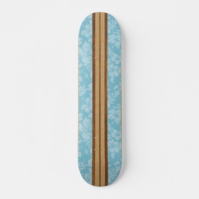 Sunset Beach Vintage Surf faux Wood Skateboard (Front)