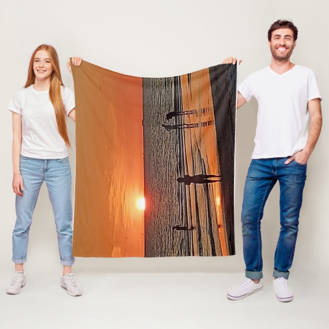 Sunset Beach Wall Art Coastal Ocean Decor Fleece Blanket (In Situ)