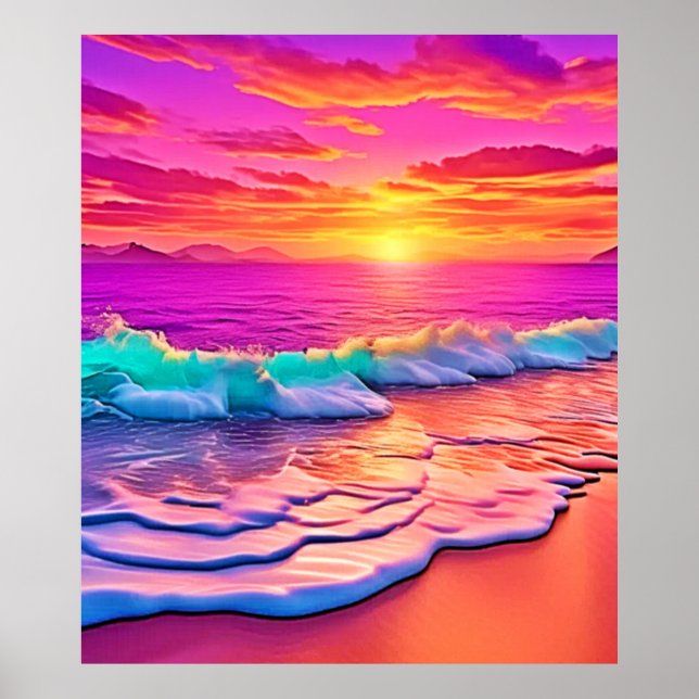 Sunset Beach Waves Design Poster (Front)
