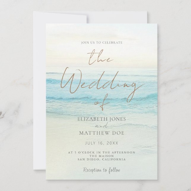Sunset Beach Wedding Beachfront Wedding Invitation (Front)