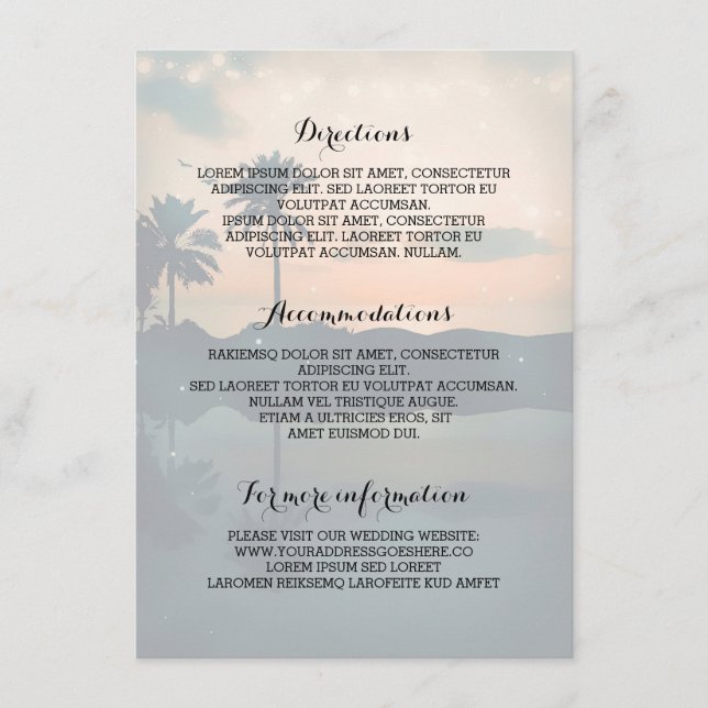 Sunset Beach Wedding Details- Information Enclosure Card (Front)