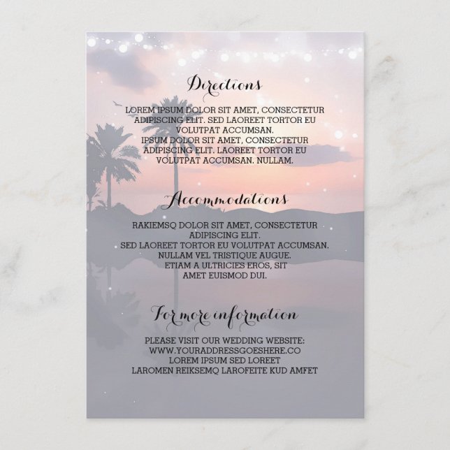 Sunset Beach Wedding Details- Information Enclosure Card (Front)