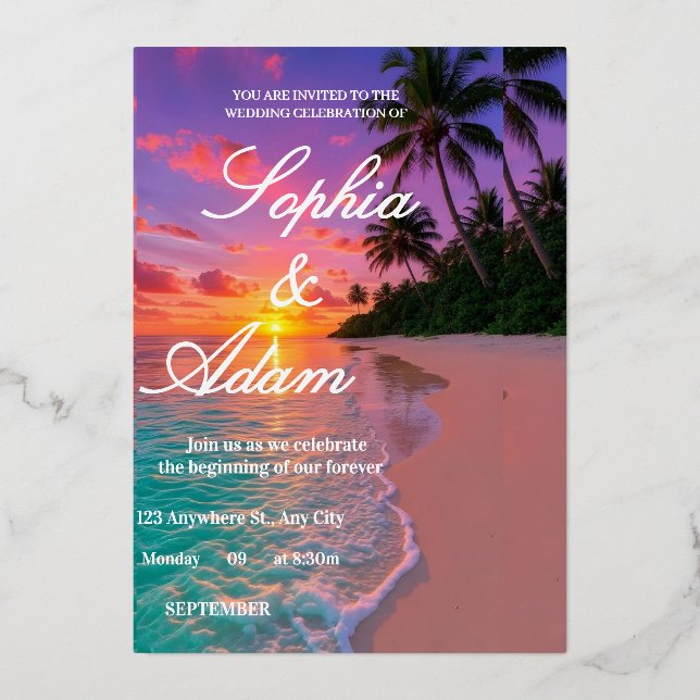 Sunset Beach Wedding Invitation (Front)