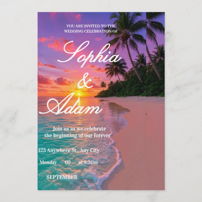 Sunset Beach Wedding Invitation (Front)