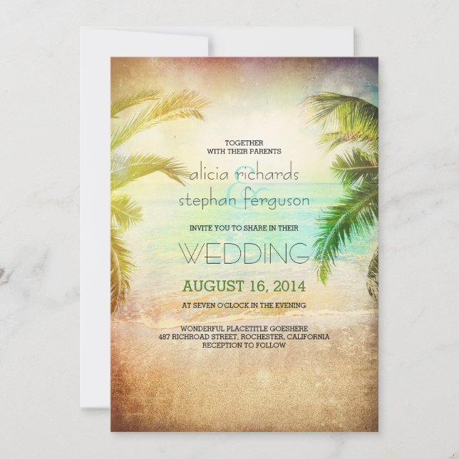 Sunset beach wedding invitations (Front)
