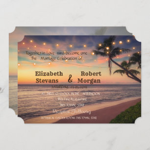 Sunset Beach  Wedding , Palms, Lights  Invitation