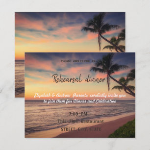 Sunset Beach Wedding, Palms  Rehearsal Dinner Invitation