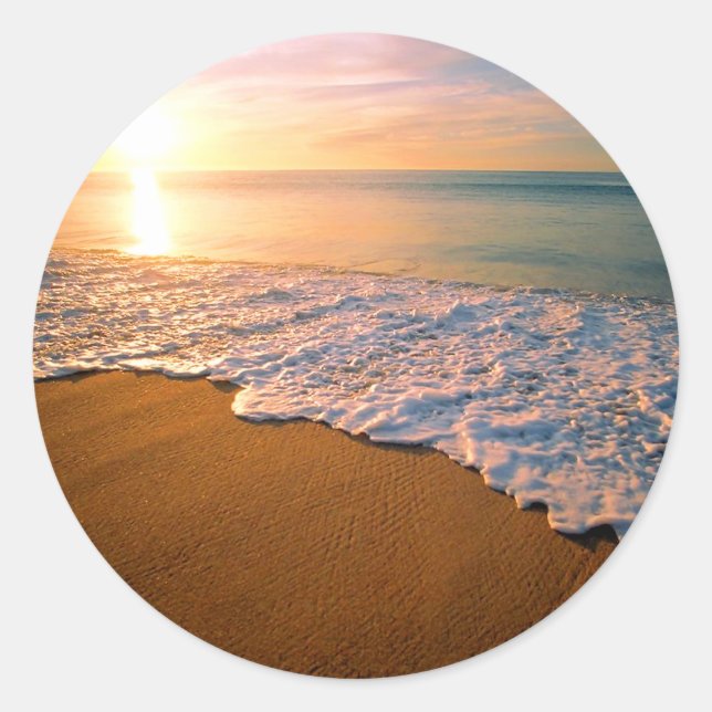 Sunset Beach Wedding Party Favour Sticker (Front)