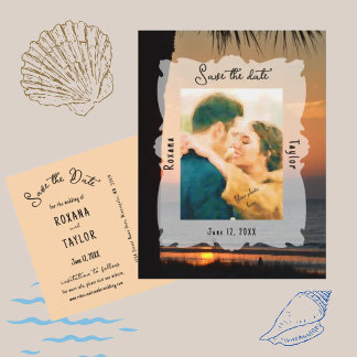 Sunset Beach Wedding Photo Save the Date Postcard