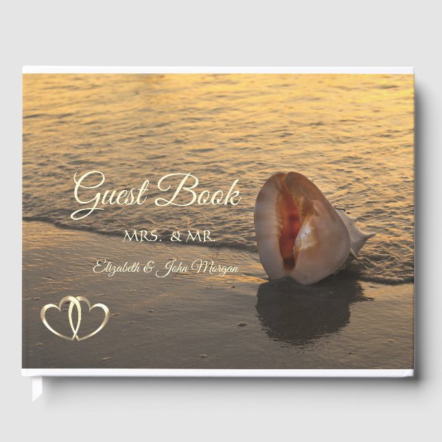 Sunset Beach Wedding,Seashell Guest Book (Front)