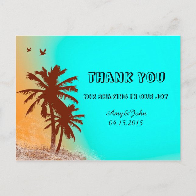 Sunset beach wedding thank you notes beach2 postcard (Front)