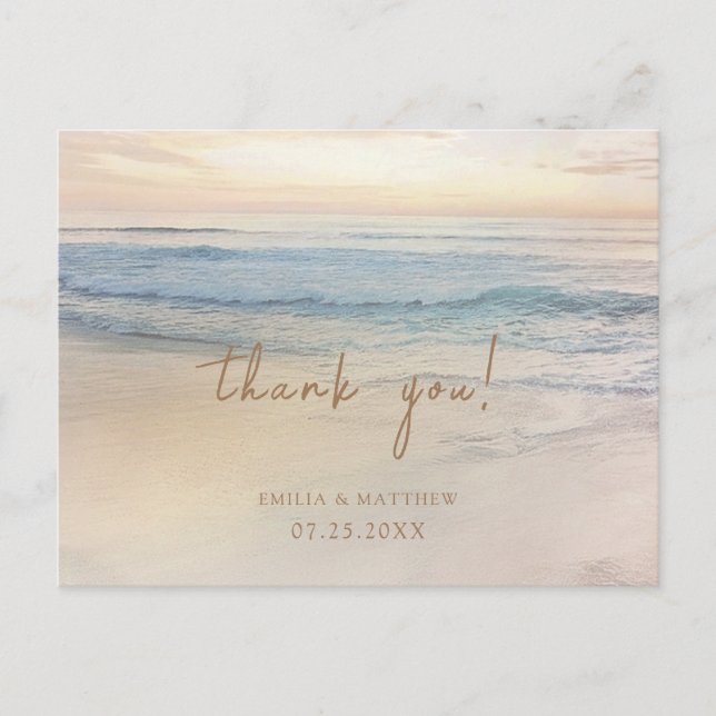 Sunset Beach Wedding Thank you Postcard (Front)