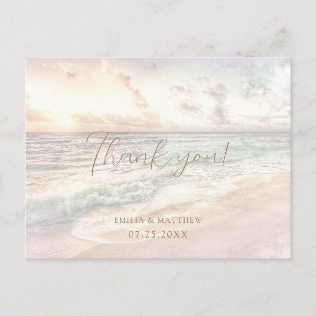 Sunset Beach Wedding Thank you Postcard (Front)